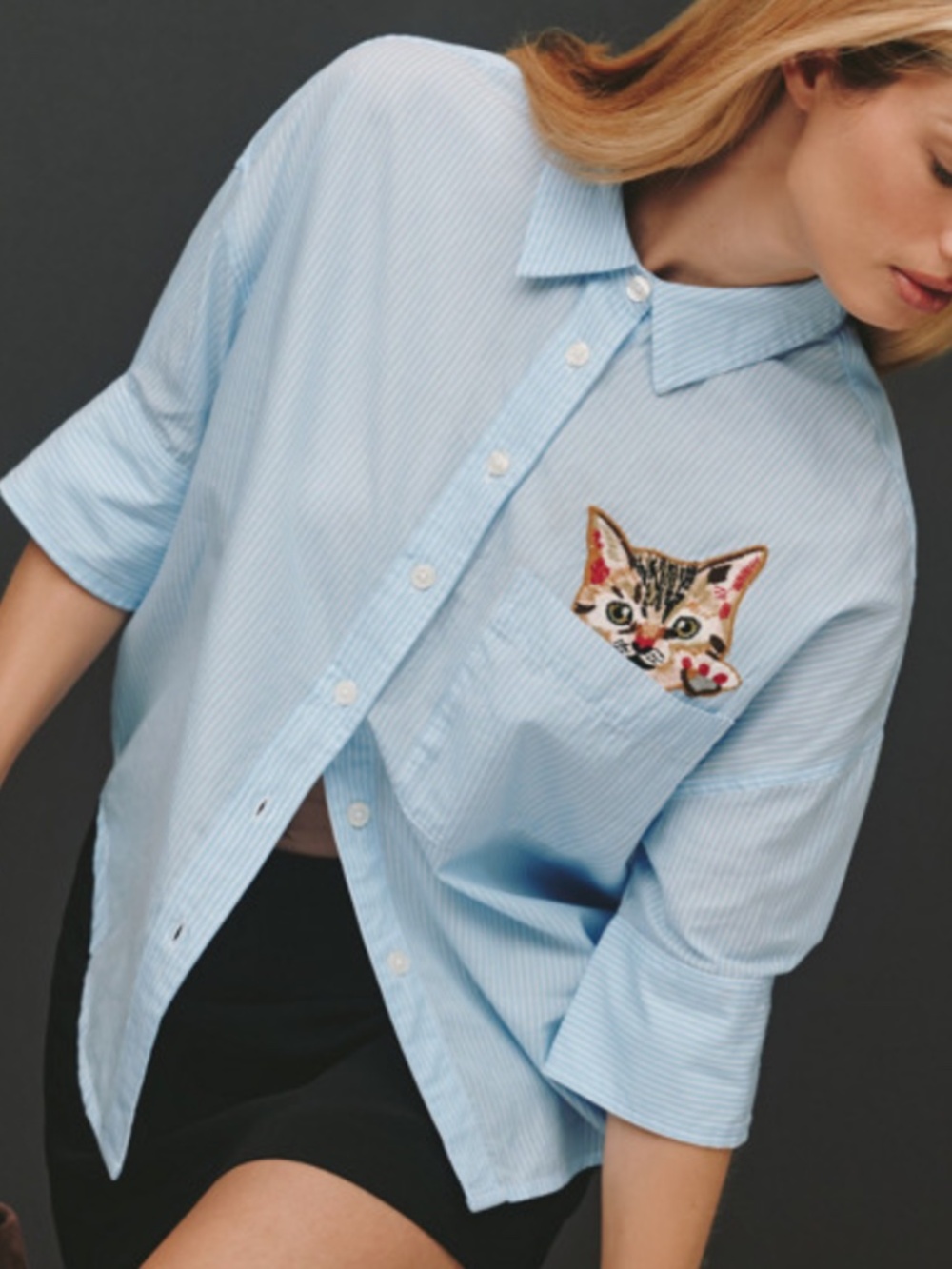 Anthropologie Maeve Mabel Boxy Oxford Embroidered Shirt